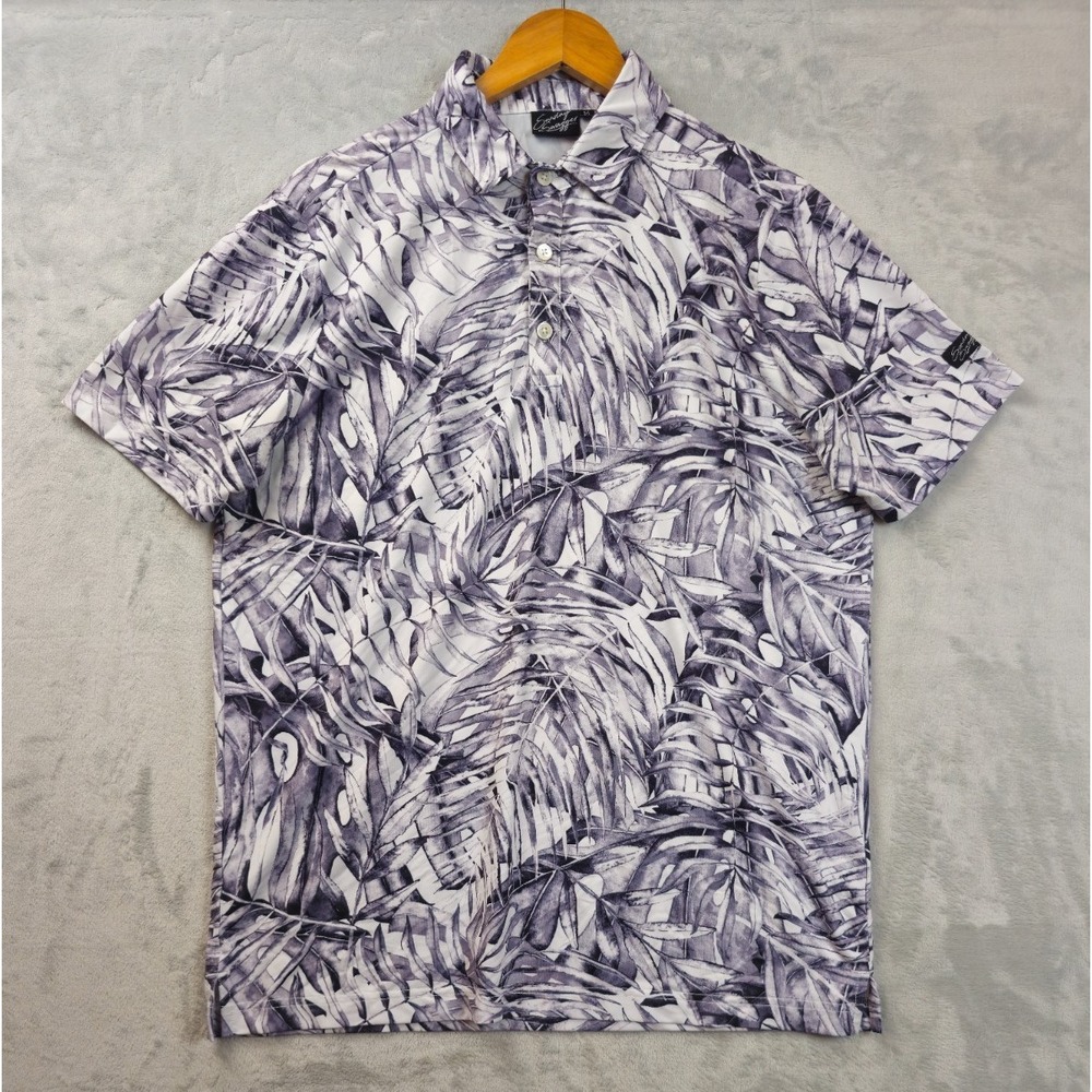 Sunday Swagger Performance Golf Polo Medium Hawaiian Tropical Leafy Geometric